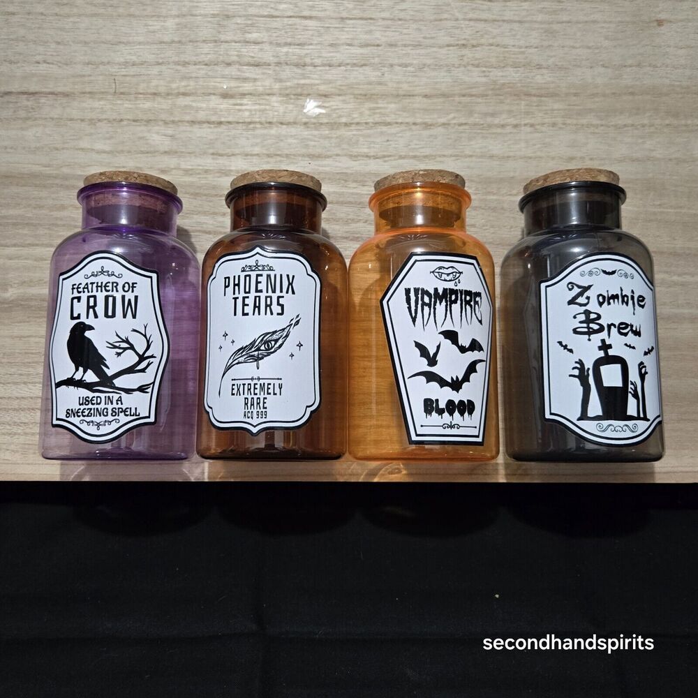 Halloween Plastic Potion Bottle Set Of 4. Apothecary Core Halloween Core